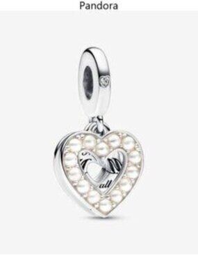 Pandora Pearlescent White Heart Double Dangle Charm